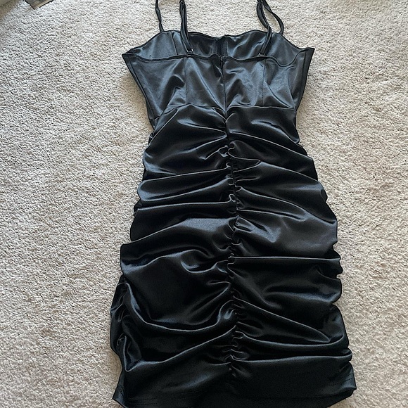 Black Satin Ruched Dress - Picture 2 of 4